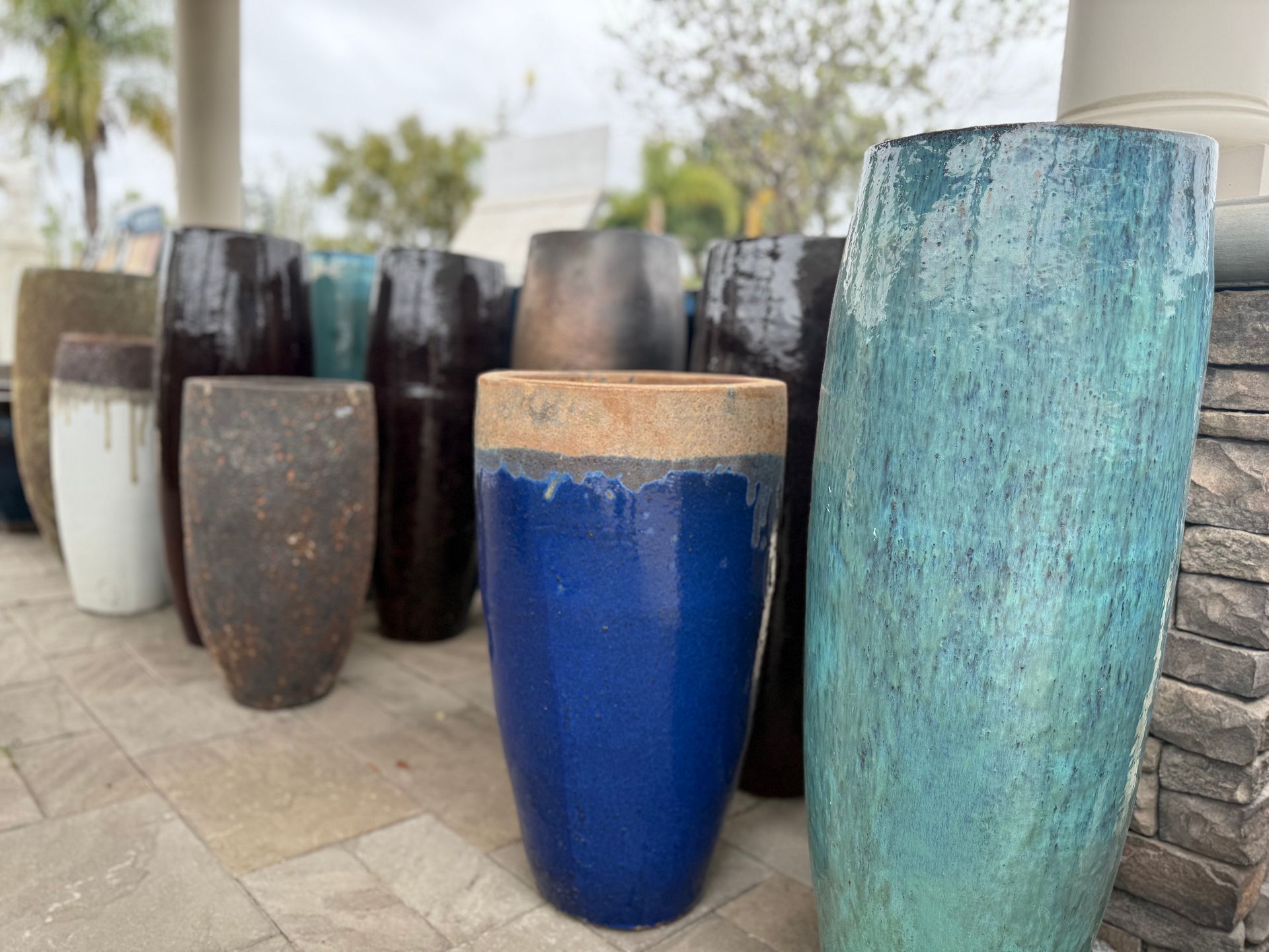 Glazed garden pots on display at WaterWise in Murrieta